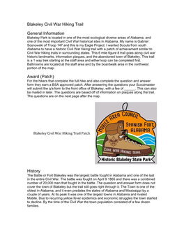 Blakeley Civil War Hiking Trail General Information Award (Patch) History