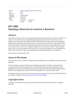 RFC 8806: Running a Root Server Local to a Resolver