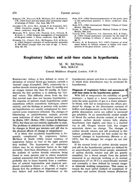 Respiratory Failure and Acid-Base Status in Hypothermia M