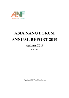 ASIA NANO FORUM ANNUAL REPORT 2019 Autumn 2019 V