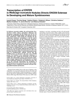 Transcription of ENOD8 in Medicago Truncatula Nodules Directs ENOD8 Esterase to Developing and Mature Symbiosomes