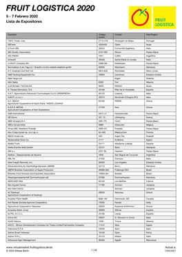 FRUIT LOGISTICA 2020 5 - 7 Febrero 2020 Lista De Expositores