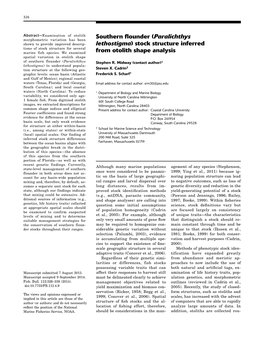 Southern Flounder (Paralichthys Lethostigma) Stock Structure Inferred