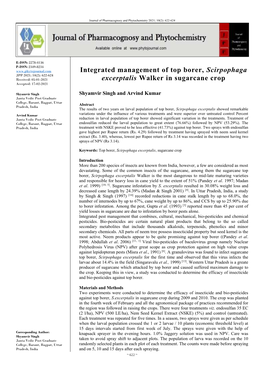 Integrated Management of Top Borer, Scirpophaga Excerptalis Walker in Sugarcane Crop