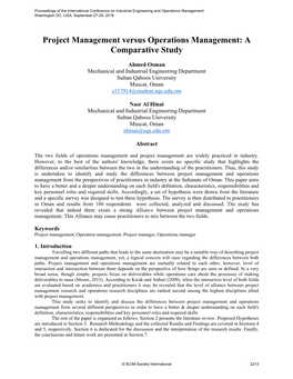 Project Management Versus Operations Management: a Comparative Study