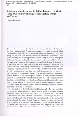 12 Between Academicism and Its Critics: Leonardo Da Vinci's Traite De La Peinttire and Eighteenth-Century French Art Theory