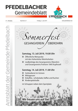 Sommerfest GESANGVEREIN OBEROHRN Pfedelbach Samstag, 13