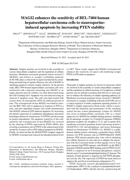 MAGI2 Enhances the Sensitivity of BEL-7404 Human Hepatocellular Carcinoma Cells to Staurosporine- Induced Apoptosis by Increasing PTEN Stability