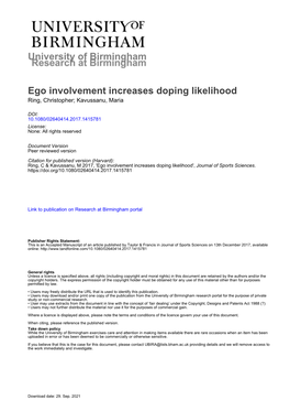 University of Birmingham Ego Involvement Increases Doping