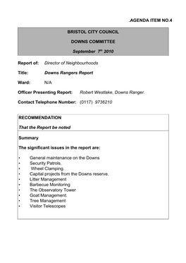 Agenda Item No.4 Bristol City Council Downs Committee