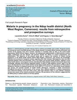 Malaria in Pregnancy in the Ndop Health District (North West Region, Cameroon): Results from Retrospective and Prospective Surveys