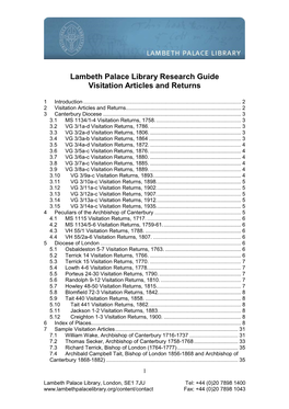 Lambeth Palace Library Research Guide Visitation Articles and Returns