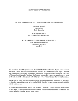 Gender Identity and Relative Income Within Households