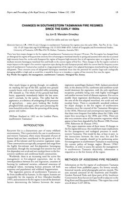 CHANGES in SOUTHWESTERN TASMANIAN FIRE REGIMES SINCE the EARLY 1800S