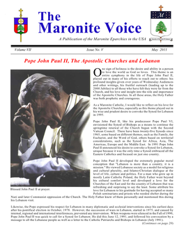 Maronite Voice a Publication of the Maronite Eparchies in the USA