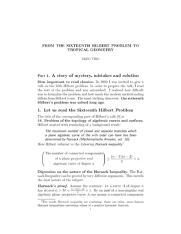 Part 1. a Story of Mystery, Mistakes and Solution 1. Let Us Read the Sixteenth Hilbert Problem