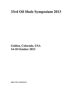 33Rd Oil Shale Symposium 2013