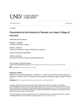Presentation by the University of Nevada, Las Vegas: College of Fine Arts