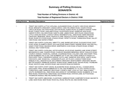 Summary of Polling Divisions BONAVISTA