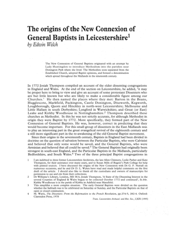 The Origins of the New Connexion of General Baptists in Leicestershire1 by Edwin Welch