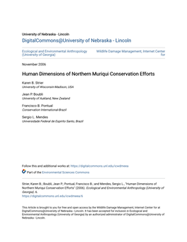 Human Dimensions of Northern Muriqui Conservation Efforts