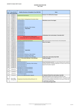 Outline Structure of Academic Year 2017/18