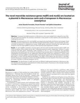 The Novel Macrolide Resistance Genes Mef(F) and Msr(G)