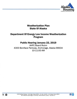 2019 Weatherization Plan State of Alaska