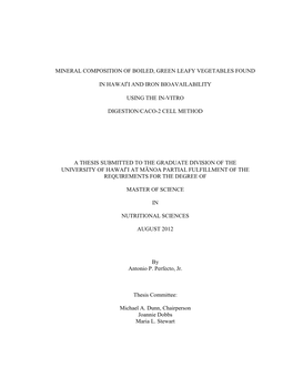 Mineral Composition of Boiled, Green Leafy Vegetables Found in Hawaii