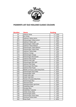 Pigments List Old Holland Classic Colours