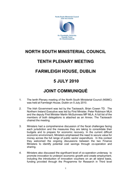 North South Ministerial Council Tenth Plenary