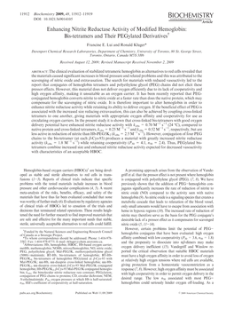 Enhancing Nitrite Reductase Activity of Modified Hemoglobin: Bis-Tetramers and Their Pegylated Derivatives† Francine E