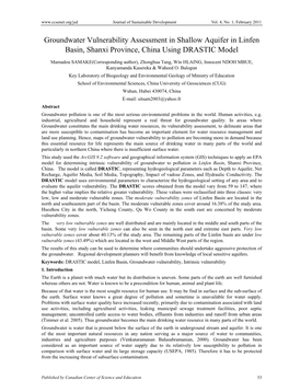 Groundwater Vulnerability Assessment in Shallow Aquifer in Linfen Basin, Shanxi Province, China Using DRASTIC Model