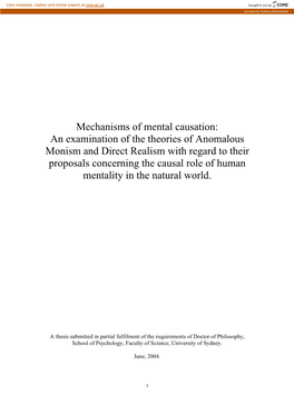 Mechanisms of Mental Causation: an Examination of the Theories of Anomalous Monism and Direct Realism with Regard to Their Propo