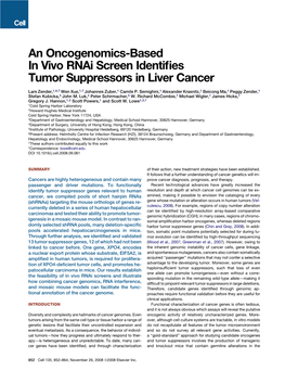 An Oncogenomics-Based in Vivo Rnai Screen Identifies Tumor