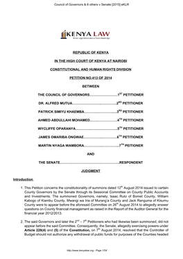 Council of Governors & 6 Others V Senate [2015] Eklr