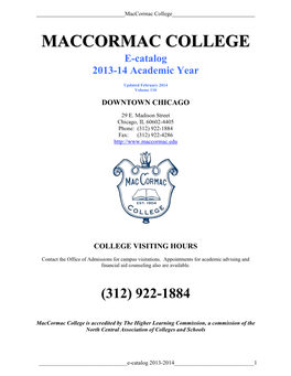 MACCORMAC COLLEGE E-Catalog 2013-14 Academic Year