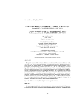 GEOGRAPHIC PATTERN of GENETIC VARIATION in Modiolus Capax (Conrad, 1837) from the GULF of CALIFORNIA