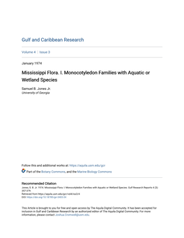 Mississippi Flora. I. Monocotyledon Families with Aquatic Or Wetland Species