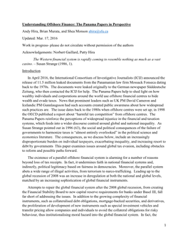 Understanding Offshore Finance: the Panama Papers in Perspective Andy Hira, Brian Murata, and Shea Monson Ahira@Sfu.Ca Updated: Mar