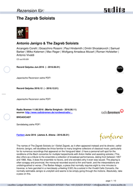 Rezension Für: the Zagreb Soloists