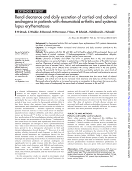 Renal Clearance and Daily Excretion of Cortisol and Adrenal Androgens In