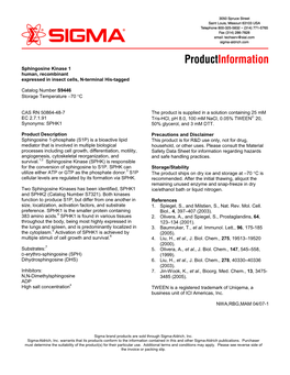 Sphingosine Kinase 1 Human, Recombinant Expressed in Insect Cells, N-Terminal His-Tagged