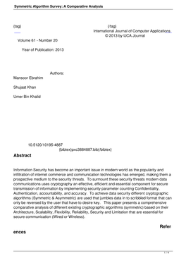 Symmetric Algorithm Survey: a Comparative Analysis