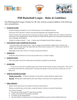 PSD Basketball League – Rules & Guidelines