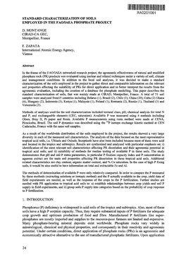 Standard Characterization of Soils Employed in the Fao/Iaea Phosphate Project