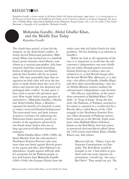 Monhandas Gandhi, Abdul Ghaffar Khan, and the Middle East Today
