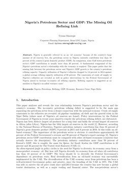 Nigeria's Petroleum Sector and GDP: the Missing Oil Refining Link