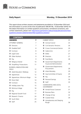 Daily Report Monday, 15 December 2014 CONTENTS