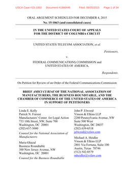 ORAL ARGUMENT SCHEDULED for DECEMBER 4, 2015 No. 15-1063 (And Consolidated Cases)